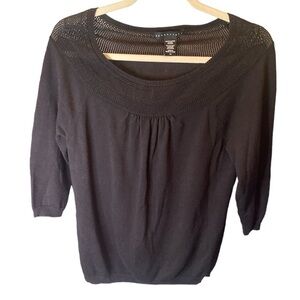 Ladies size large apostrophe sweater with 3/4 sleeves and crochet top